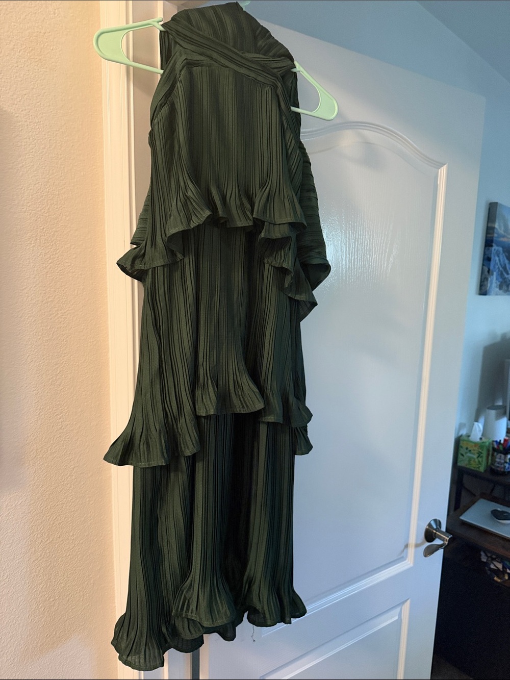 Just Me Dark Green Tiered Ruffle Dress